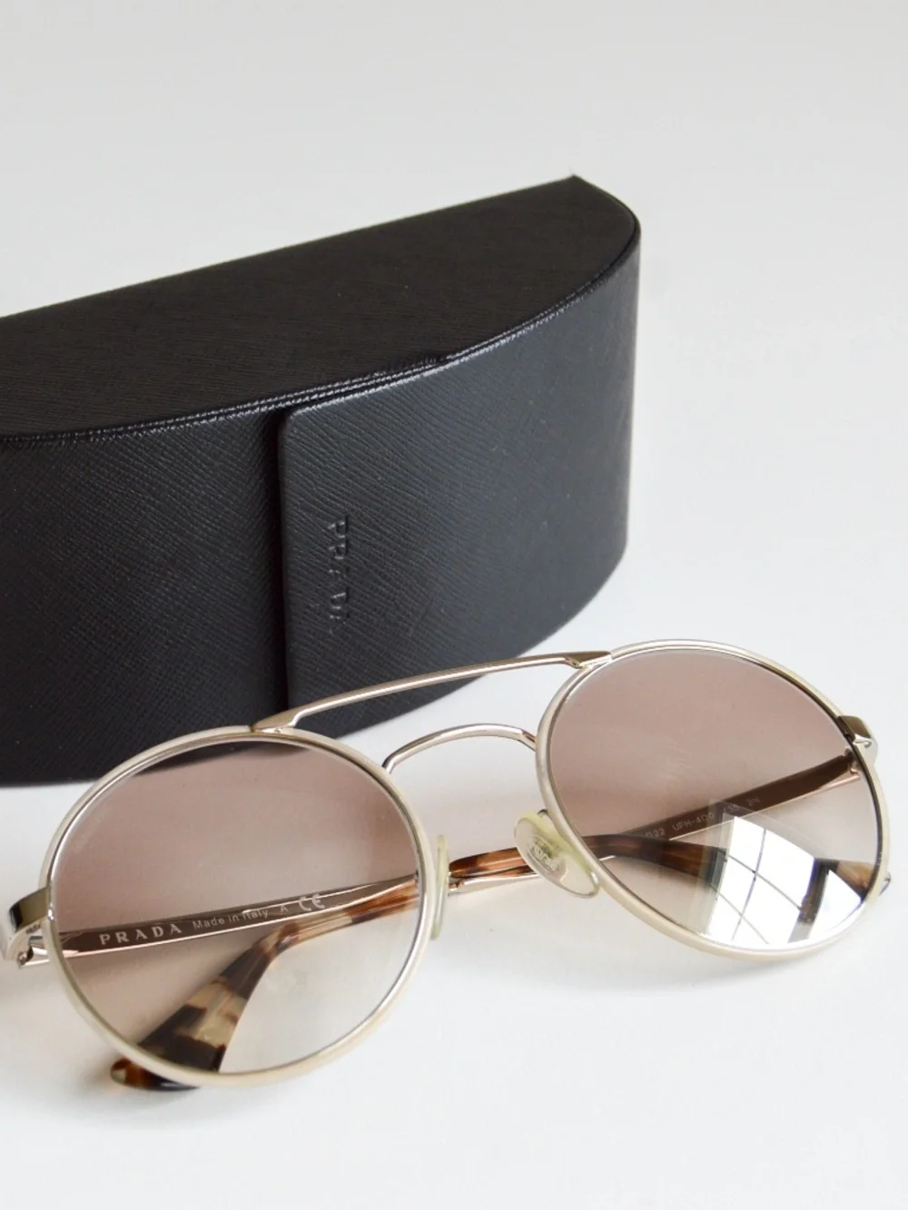Prada Cinema SPR51S UFH-4O0 Round Sunglasses Silver Brown Gradient w/ Case